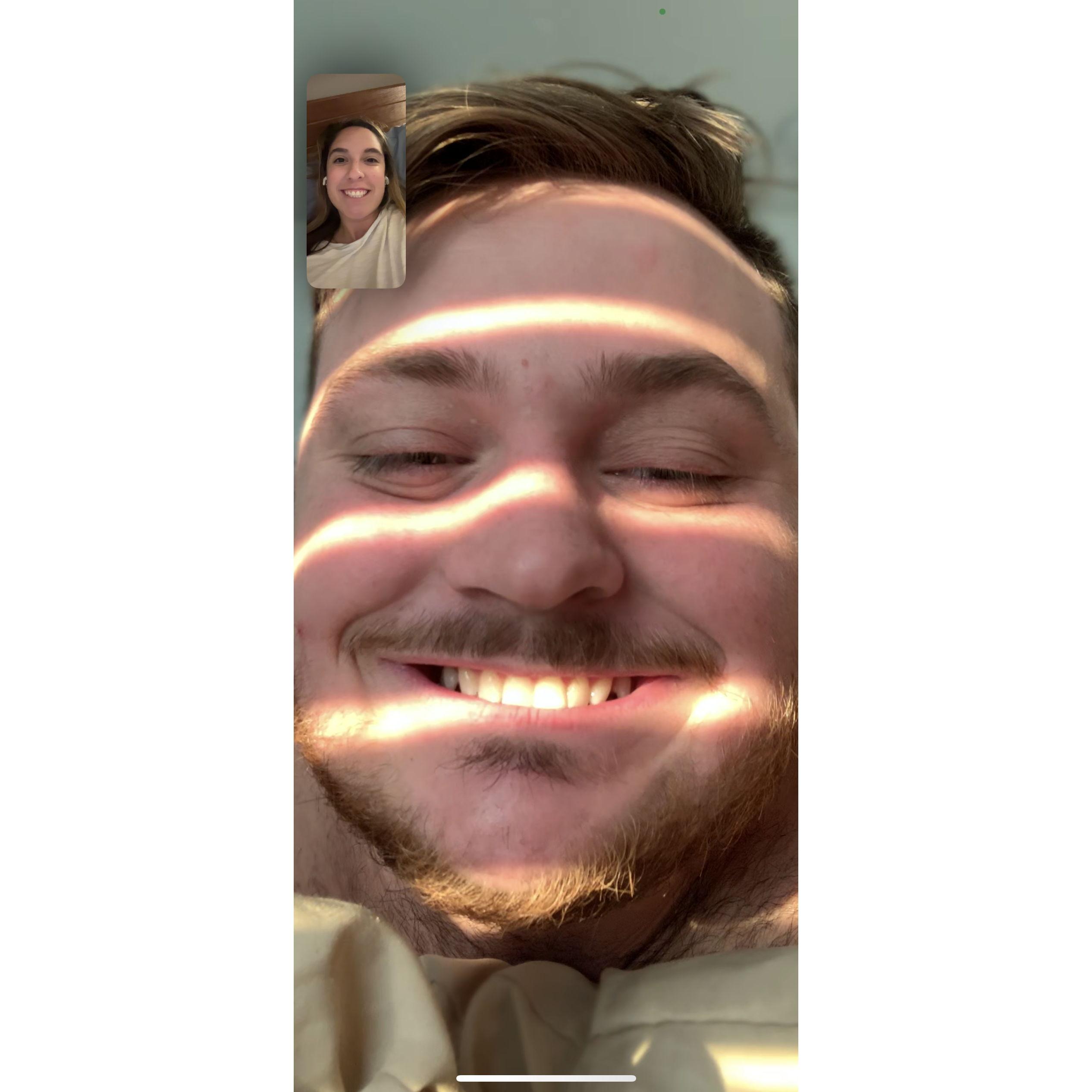 Our first FaceTime call, late nights for Harley and early mornings for Blake.