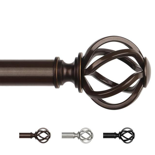 Bronze Curtain Rod 32 to 58 Inches (2.6-4.8ft)-USFOOK 7/8 Inch Heavy Duty Curtain Rods for Windows, Telescoping Splicing Drapery Rods with Twisted Cage Finials
