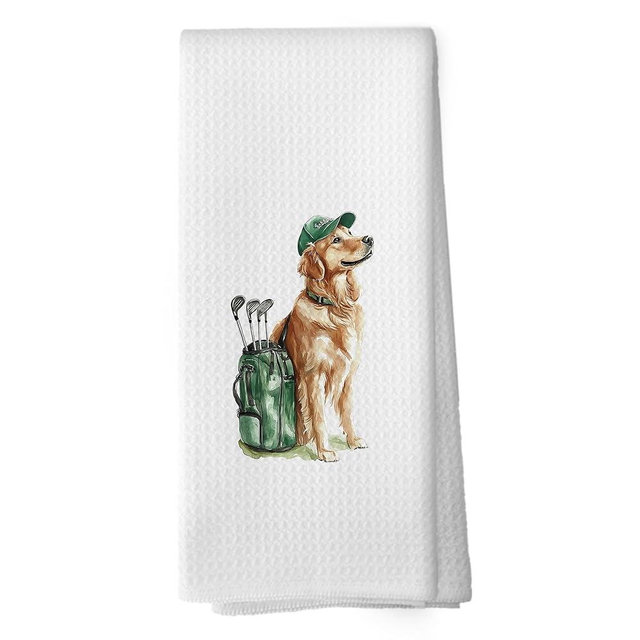 shiviody Golden Retriever Kitchen Towels - Golden Retriever Dog Dish Towels, Sports Gifts, Pet Golf Club Decorative Absorbent Dishcloths Hand Towels for Kitchen Gym Decor 16x24 Inches