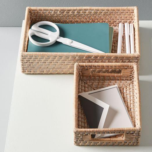 Modern Weave Basket Collection - Whitewash Medium Basket
