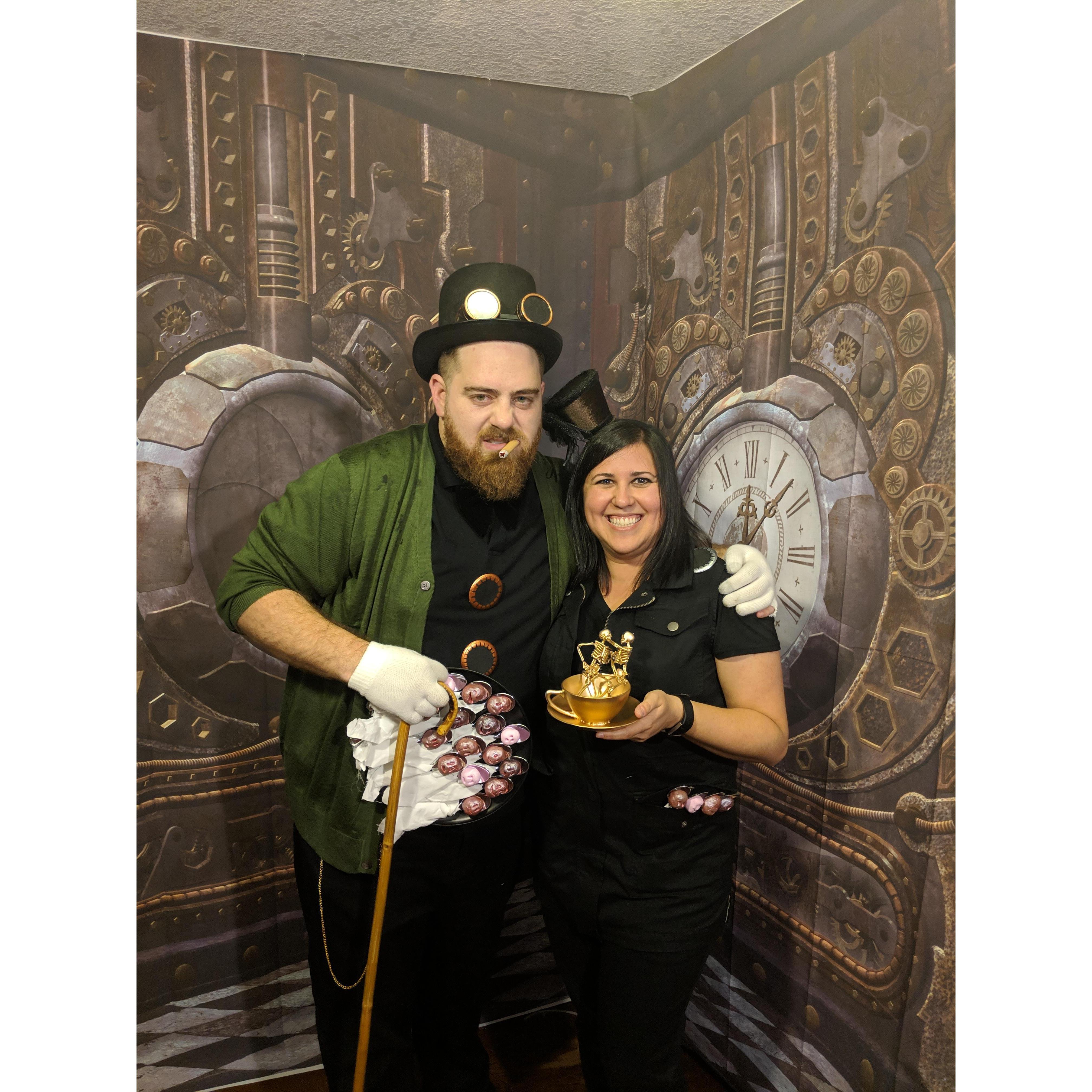Halloween 2018 at a steampunk Alice in Wonderland party. We won best couples costume as the Walrus and the Carpenter!