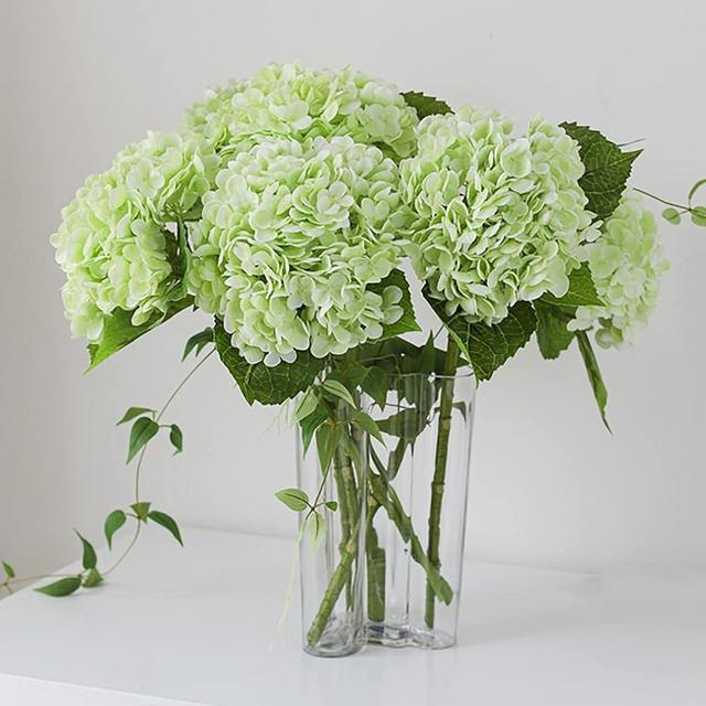 DUYONE 3PCS 21 inch Lifelike Artificial Hydrangea Large Real Touch Flowers Artificial Flowers Dry Flowers Outdoor Wedding Christmas Office Family Party Living Room Table Decoration (Light Green)