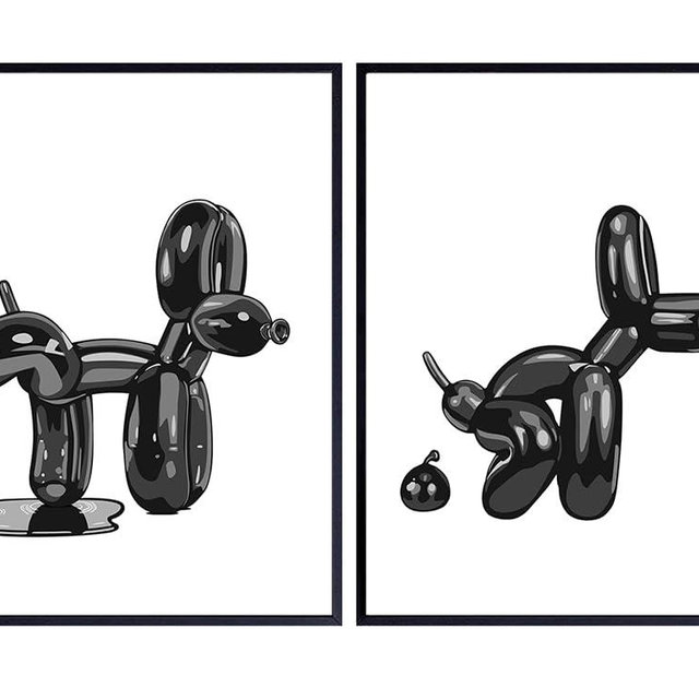 Minimalist Bathroom Decor Aesthetic - 11x14 Black Bathroom Decor Sets - Adult Humor Funny Bathroom Art - Funky Bathroom Decor Black - Balloon Dog Eclectic Bathroom Decor - Teen Bathroom Decor