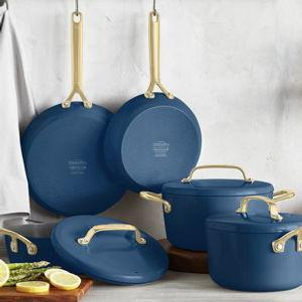 GP5 Colors Ceramic Nonstick 11-Piece Cookware Set with Champagne Handles