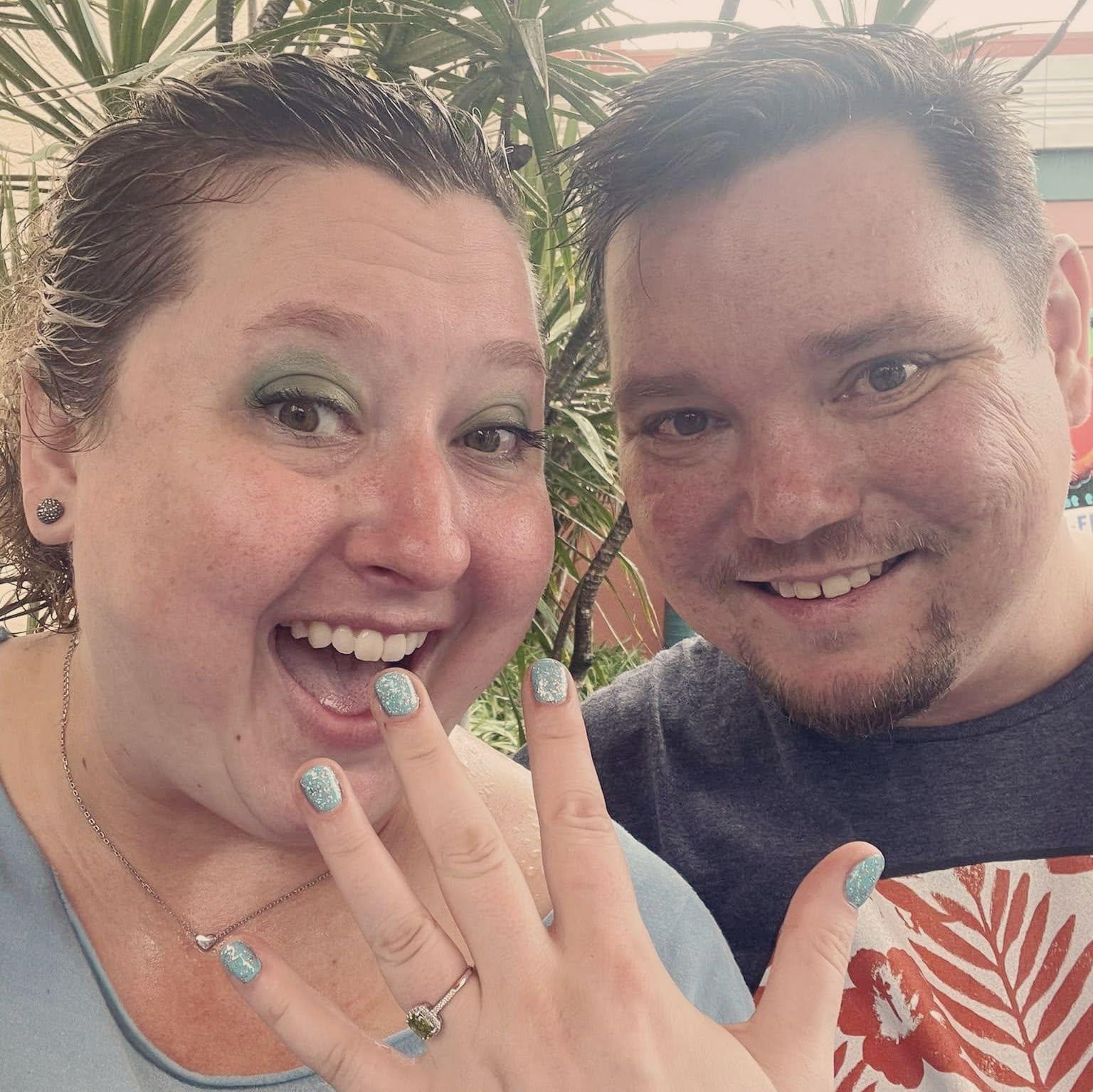 We got engaged in front of the Millennium Falcon in Disney World September 9th, 2024
