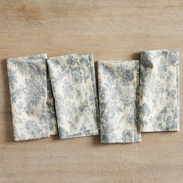 Sorrel Toile Print Organic Napkins, Set of 4 - Steel Blue
