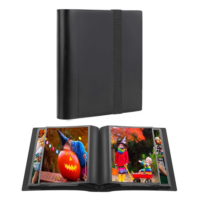 Small Photos Album Black Inner Page with Strong Elastic Band, Each Holds 64 Photos, 4x6 Mini Book Photo Pictures Album Birthday Christmas Photo Albums Wedding Anniversary (Black)