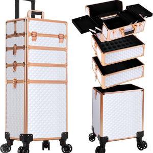 AROUS Rolling Makeup Train Case 4 in 1 Cosmetology Case on Wheels Large Storage Cosmetic Trolley with Key Salon Barber Case Traveling Cart Trunk,White