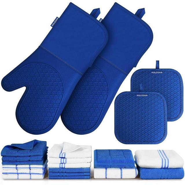 Silicone Oven Mitts Pot Holder Kitchen-Towels100% Cotton Dish Towels for Kitchen,Super Soft and Absorbent Kitchen Hand Towels/Tea Towels.Pot Holder,Oven Mitt Heat Resistant,Silicone Grip,Gift Set