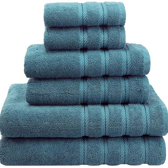 American Soft Linen 6-Piece 100% Turkish Genuine Cotton Premium & Luxury Towel Set for Bathroom & Kitchen, 2 Bath Towels, 2 Hand Towels & 2 Washcloths [Worth $72.95] - Colonial Bluee