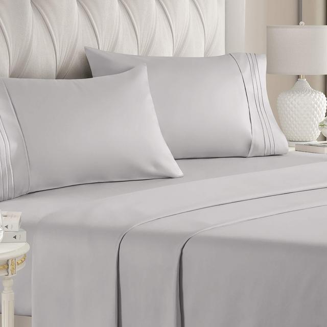 King Size Sheet Set - 4 Piece Set - Hotel Luxury Bed Sheets - Extra Soft - Deep Pockets - Easy Fit - Breathable Cooling - Wrinkle Free - Comfy – Light Grey Bed Sheets - Kings Sheets – 4 PC