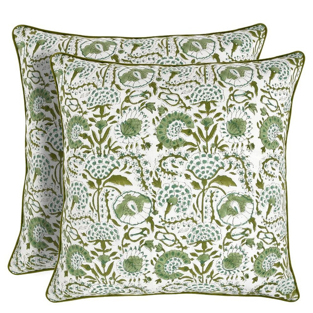 CPC Throw Pillow Covers 20x20 Inch, Set of 2 Green Block Print Pattern Couch Pillow, Cute Decorative Pillows for Living Room, Christmas and Thanksgiving with Hidden Zipper- Agate Green