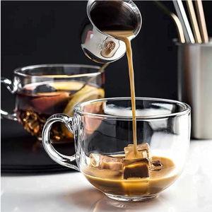 B Unique 470ml (16 oz) Lead-Free Clear Latte Cups with Handle, Set of 3, Dishwasher Safe Coffee & Tea Mugs