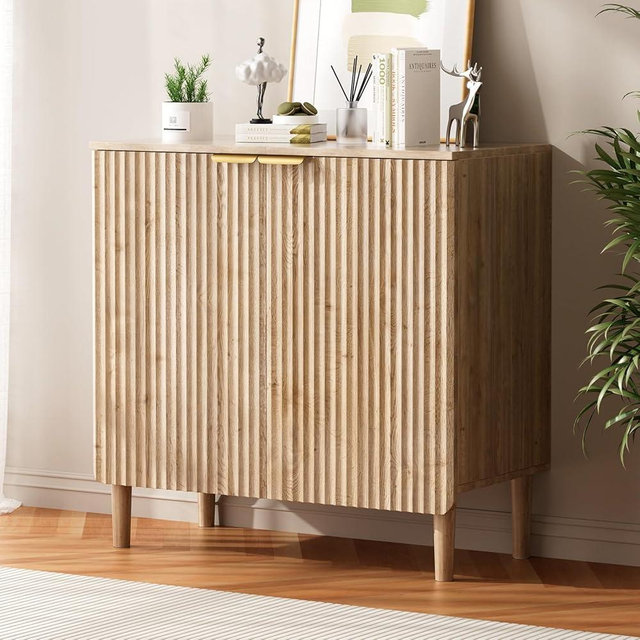 LOOMORA Sideboard Buffet Storage Cabinet - Wood Cabinets with Adjustable Shelves Fluted Doors, Anti-Tip Console Table for Kitchen Dining Living Room or Entryway Hallway, Easy Assembly, Natural