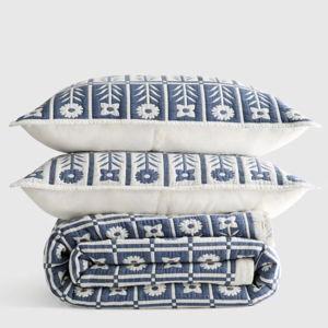Organic Cotton Jacquard Floral Coverlet Set - Glacier Blue, King/Cal King