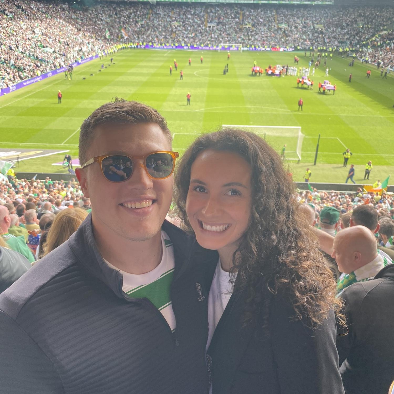 Watching a Celtic men's soccer game in Glasgow, Scotland.