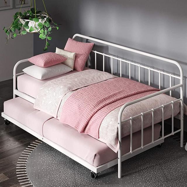Zinus Florence Twin Daybed and Trundle Frame Set / Premium Steel Slat Support / Daybed and Roll Out Trundle Accommodate / Twin Size Mattresses Sold Separately
