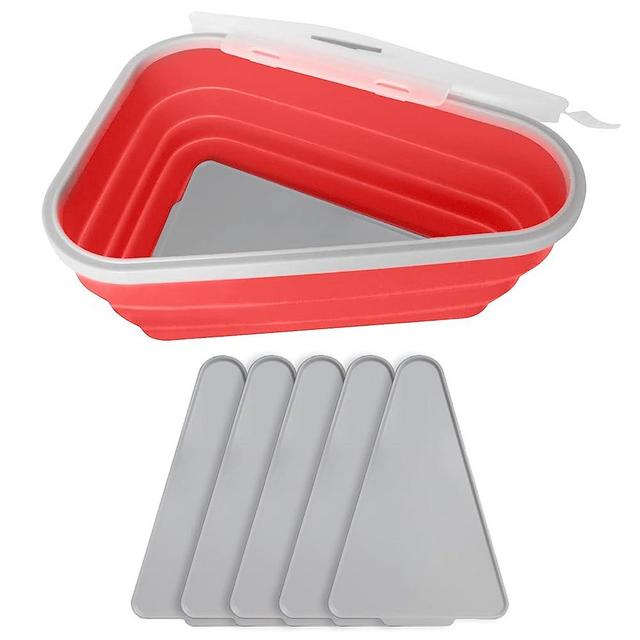 DDUP Pizza Storage Container,Expandable Red Pizza Slice Container with 5 Microwavable Serving Trays,Reusable Pizza Keeper of Leftover Pizza