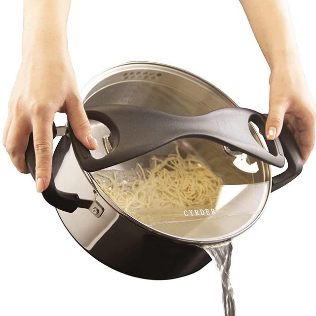 Cyrder Stainless Steel Pasta Pot, Hold Handle and Lid Locking, Pot with Strainer Lid, Easy Stain &Perfect for Single and Couple, Durable and Non-Scratch, Dishwasher Safe, Silver 3 Quart
