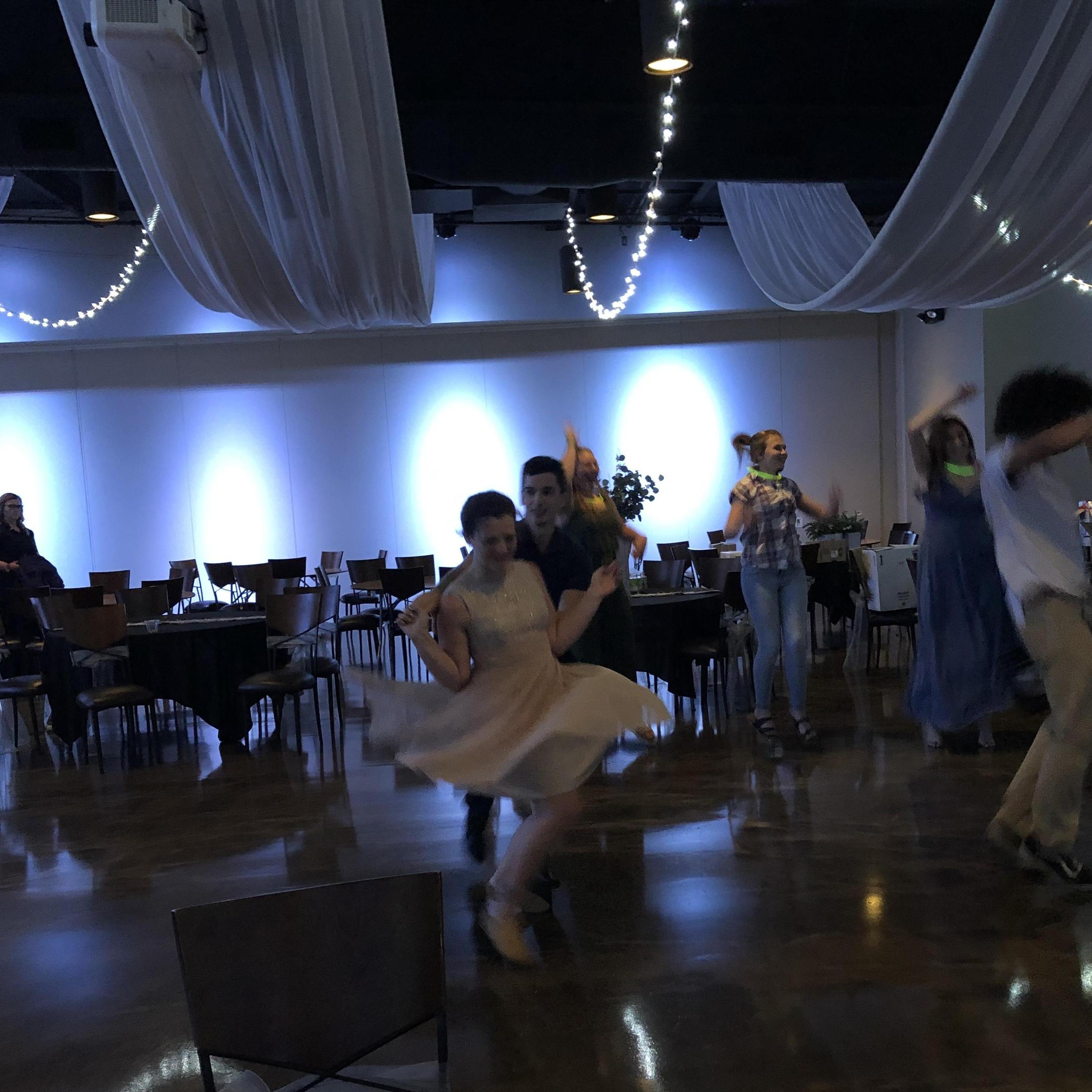 Showing off our sick dance moves at a wedding in Nebraska