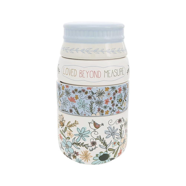 Pavilion Gift Company - Measure - 6.75" x 3.5" Ceramic Stacked Measuring Cups Love Appreciation Baking Kitchenware