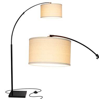 Brightech Logan LED Arc Floor Lamp with Marble Base - Living Room Lighting For Behind the Couch - Modern, Tall Standing Hanging Light - Black
