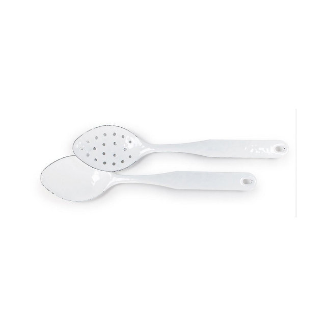 Golden Rabbit Solid White Enamelware Collection 2 Piece Spoon Set