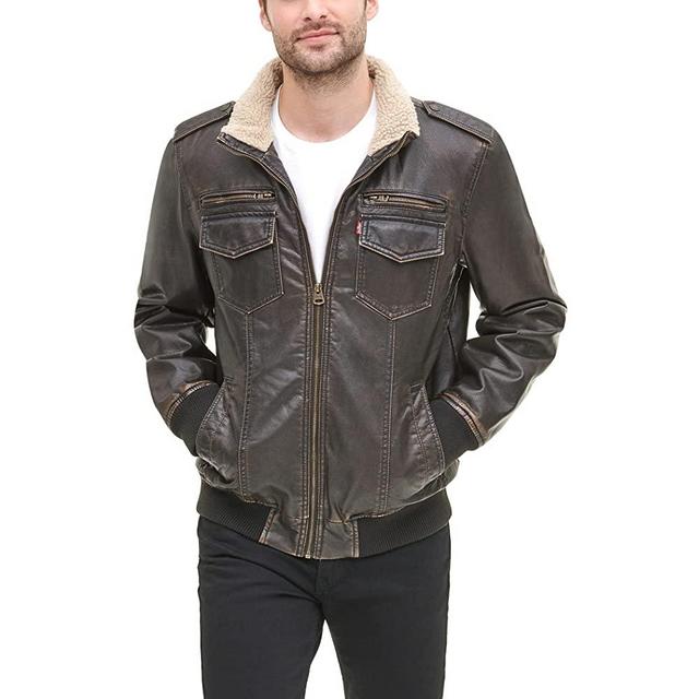 Levi's Men's Faux Leather Sherpa Aviator Bomber Jacket