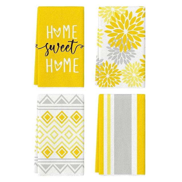 Artoid Mode Yellow Stripes Home Sweet Home Boho Summer Kitchen Towels Dish Towels, 18x26 Inch Seasonal Decoration Hand Towels Set of 4