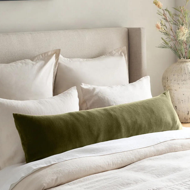 Cotton Velvet Oversized Lumbar Pillow Cover - Moss, 12"x48"