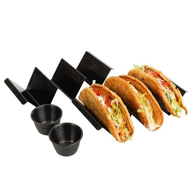 Premium Taco Holders Stylish & Sturdy Taco Tray Plates for Home, Party & Kids Use Dishwasher, Oven & Grill-Safe Stainless Steel, Taco Rack for Fuss-free & Clean Taco Preparation (Set of 2) by Serro