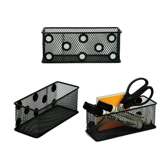 Neudeco Magnetic Locker Organizer and Accessories，Wire Mesh Magnetic Storage Basket ,Magnetic Holder for Dry Erase Markers,Strong Magnet Pen Holder for Fridge School,Pack 3 (Black)