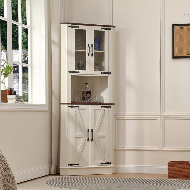 68.1'' Tall Corner Cabinet with Adjustable Shelves for Great Storage and Showcase,Storage Cabinet Double as Corner Liquor Cabinet with Pentagon Design for Livinng room,Kitchen and Bathroom,White