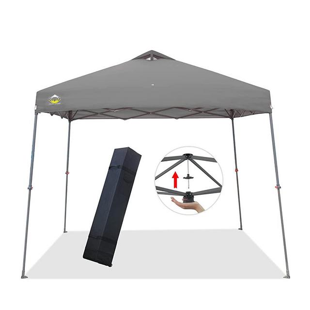 CROWN SHADES Canopy Tent 11x11 Pop-up Canopy Easy Up Beach Canopy Outdoor Shade Bonus Wheeled Bag,Stake and Ropes,Grey