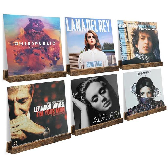 Heimera Vinyl Record Shelf Wall Mount, 6 Pack 12 inch Album Record Holder Display, Wood Floating Shelves for Wall Decor, Album Shelves, Kids Bookshelf, Magazine Rack, Walnut