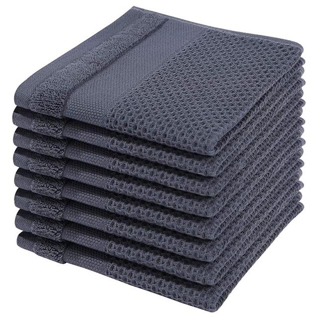 Homaxy 100% Cotton Dish Cloths, 12 x 12 Inches, Waffle Weave Super Soft and Absorbent Dish Towels Quick Drying Dish Rags, 8 Pack, Dark Grey