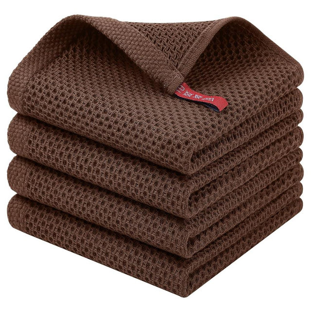 Homaxy 100% Cotton Waffle Weave Kitchen Dish Cloths, 4-Pack Ultra Soft Absorbent Dish Towels, Quick Drying Dish Rags, 12 x 12 Inches, Coffee