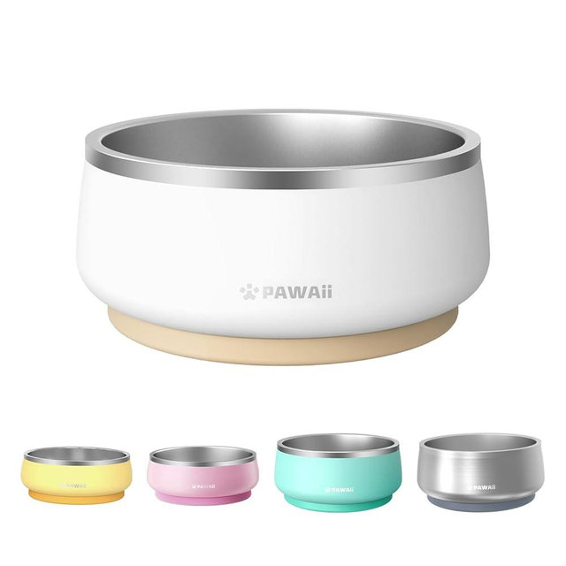 Pawaii Stainless Steel Dog Bowl with Non-Slip Rubber Base & Double Wall Insulation - Durable Design | Includes ID Tag | Dishwasher Safe Food & Water Bowl for All Dogs (68oz)