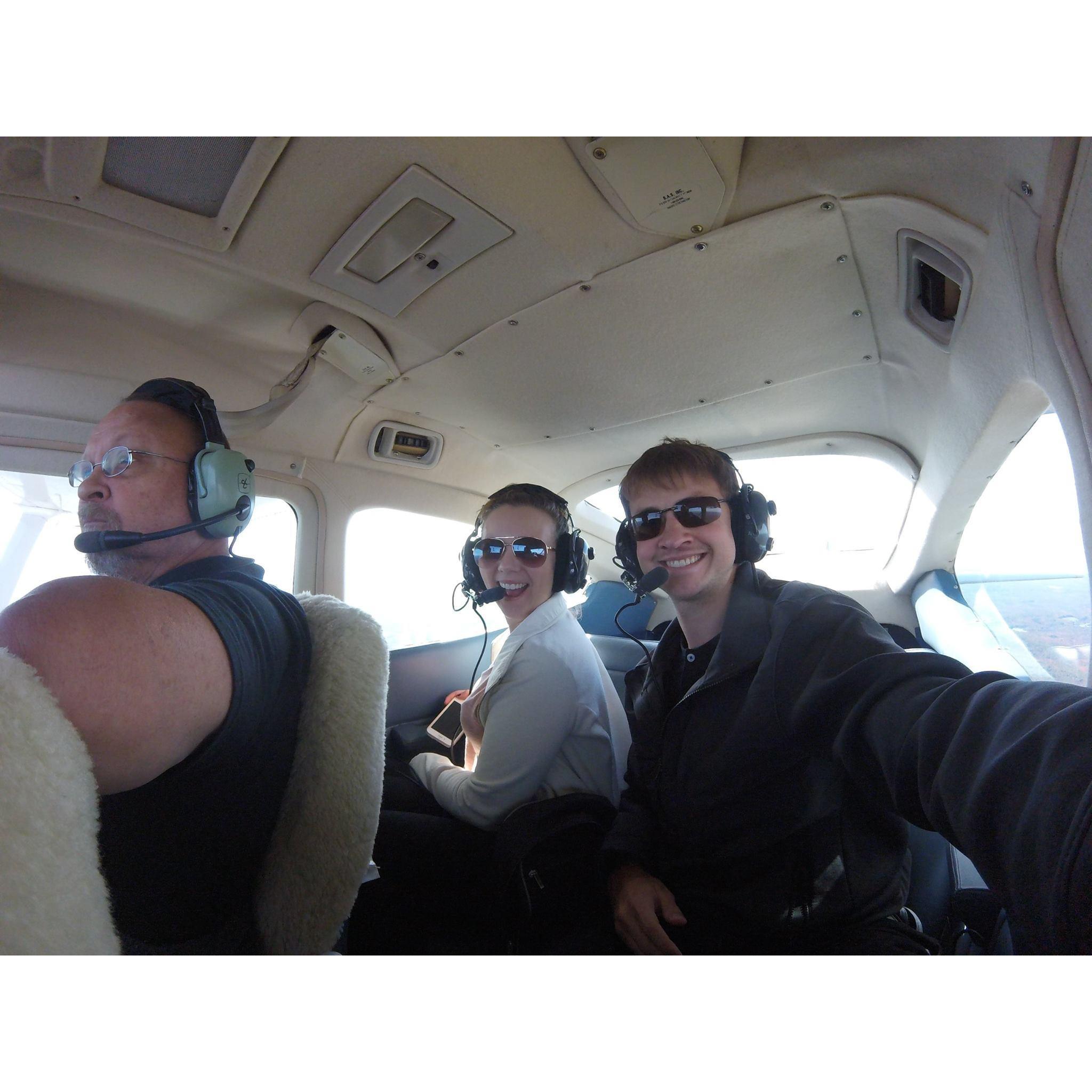 Kristen, Tim and his dad flying in an airplane over North Jersey, CT and NY! Fall 2018