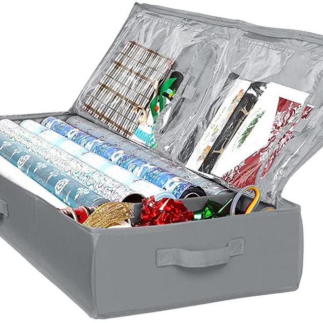 Wrapping Paper Storage Container – Fits up to 27 Rolls 1 3/8” Diam. - Underbed Gift Wrap Organizer Bags, Wrapping Paper Rolls, Ribbon, and Bows - Under Bed- Durable Material 600D - Up to 40” Rolls