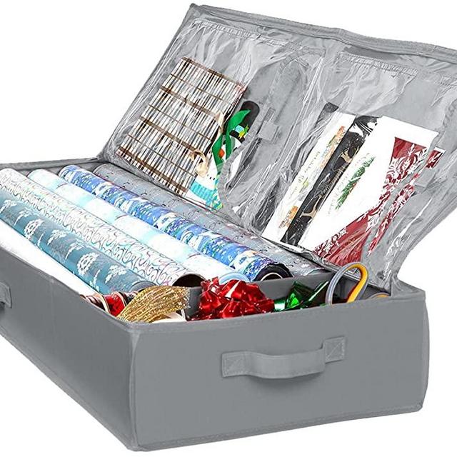 Wrapping Paper Storage Container – Fits up to 27 Rolls 1 3/8” Diam.  Underbed Gift Wrap Organizer Bags, Wrapping Paper Rolls, Ribbon, and Bows -  Under