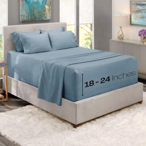 Hearth & Harbor Bed Sheets for Air Mattress, Luxury Soft 6 Piece Bed Sheet Set Extra Deep Pocket Fitted Sheets Fits Mattress up to 21", Double Brushed Bedding Sheets & Pillowcases, Queen, Soft Blue