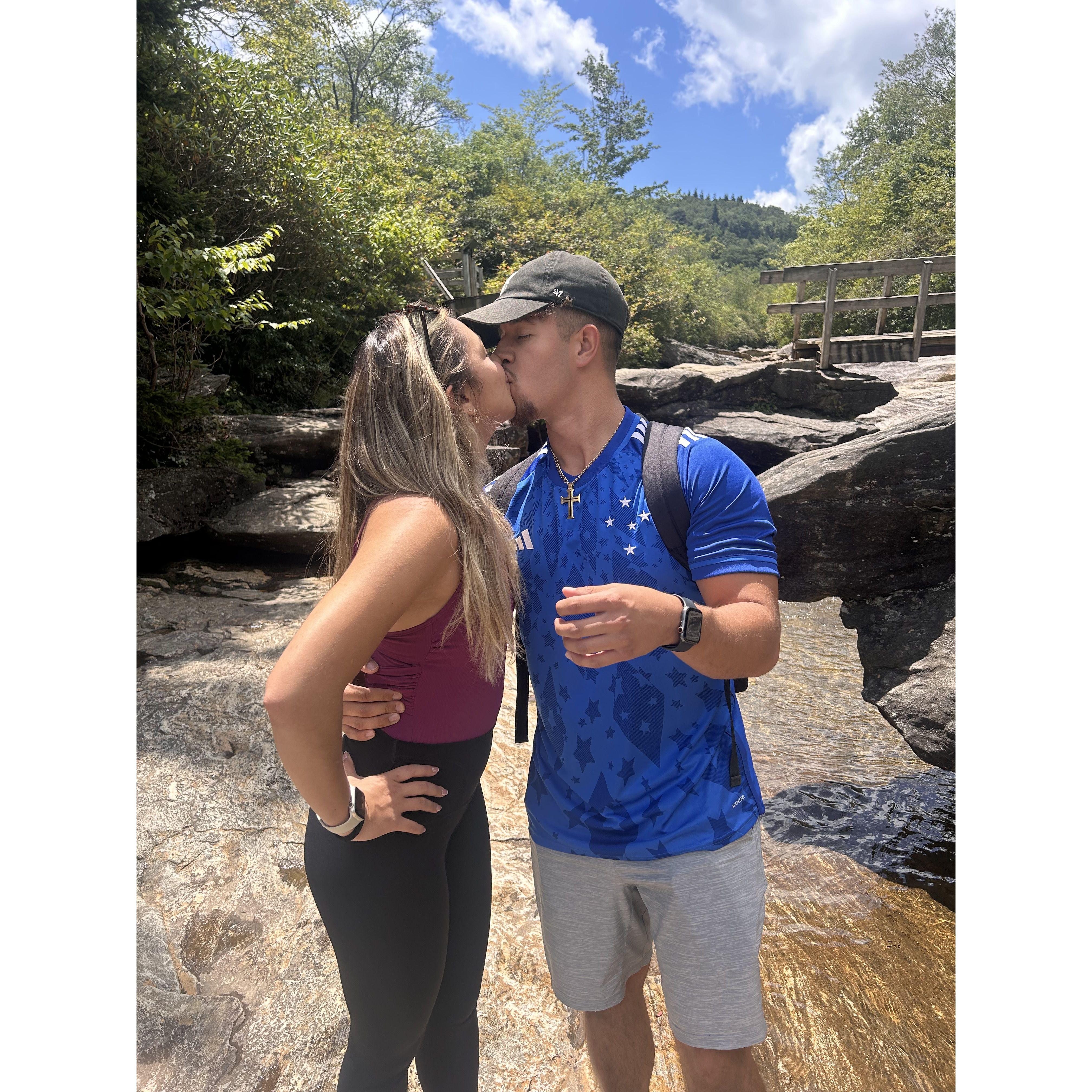 In the waterfalls at the road trip with Gabe's family