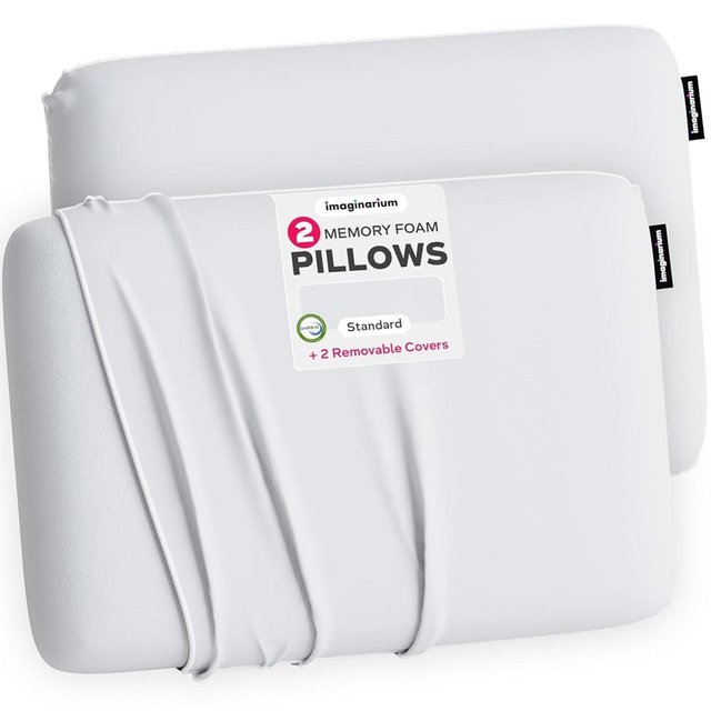Imaginarium 2 Pk Cooling Bed Pillows for Sleeping, 2 Memory Foam Cooling Pillows for Back, Stomach Sleeper, Gel Side Sleeper Pillow, Cold Pillows That Stay Cold, Removable Zipper Cover - White/White