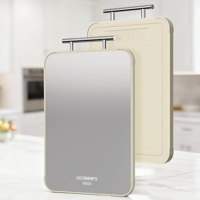 Cookeers Titanium Cutting Board for Kitchen - 2026 New Upgraded Pure Titanium No Step Edge Double Side Cutting Board, Food Grade PP, Dishwasher Safe, Non-Slip, 15.8”×10.24 ” Chopping Board