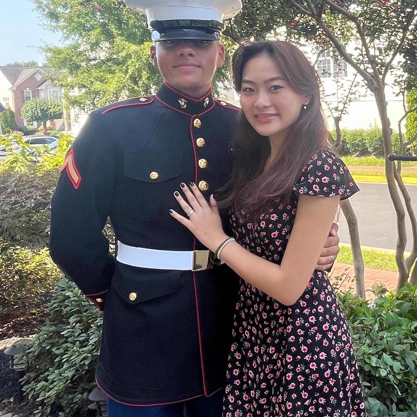 9/18/22: Us getting some photos together in his uniform while he was still at home