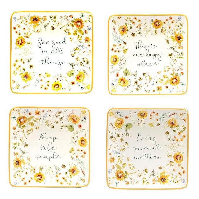 Certified International Sunflowers Forever 6" Canape/Luncheon Plates, Small, Multicolor, Set of 4