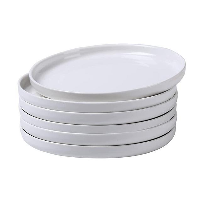 Porcelain Dessert Salad Dinner Plates - 8 Inch Pizza Pasta Round Ceramic Serving Plate Set Dessert Dishes Set of 6 (White, 8 inch)