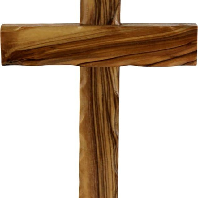 Holy Land Market Olive Wood Wall Cross - Hand Carved Wooden Crucifix with Certificate & Lord's Prayer Card, Authentic Bethlehem Christian Cross Wall Decor - 8 in