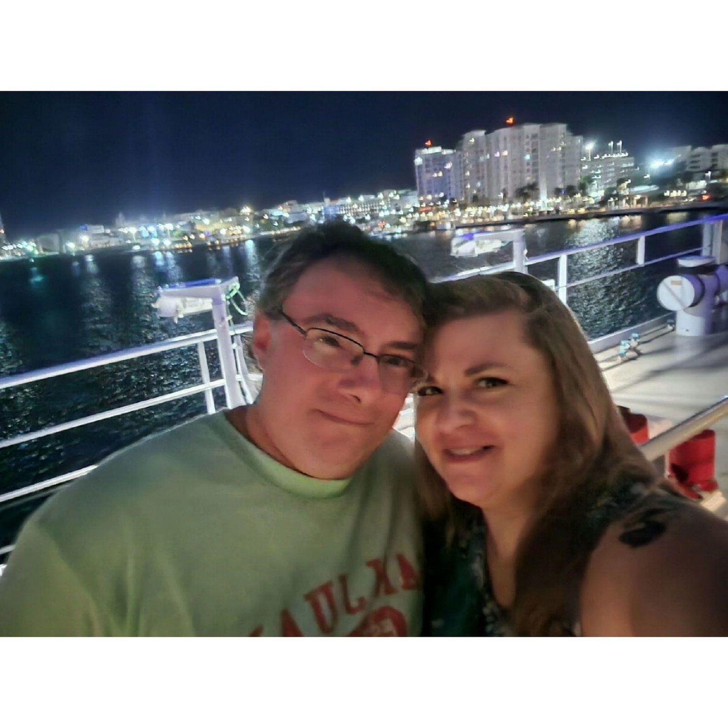 Docked at St. Croix on Virgin Voyages Valiant Lady, where we got engaged